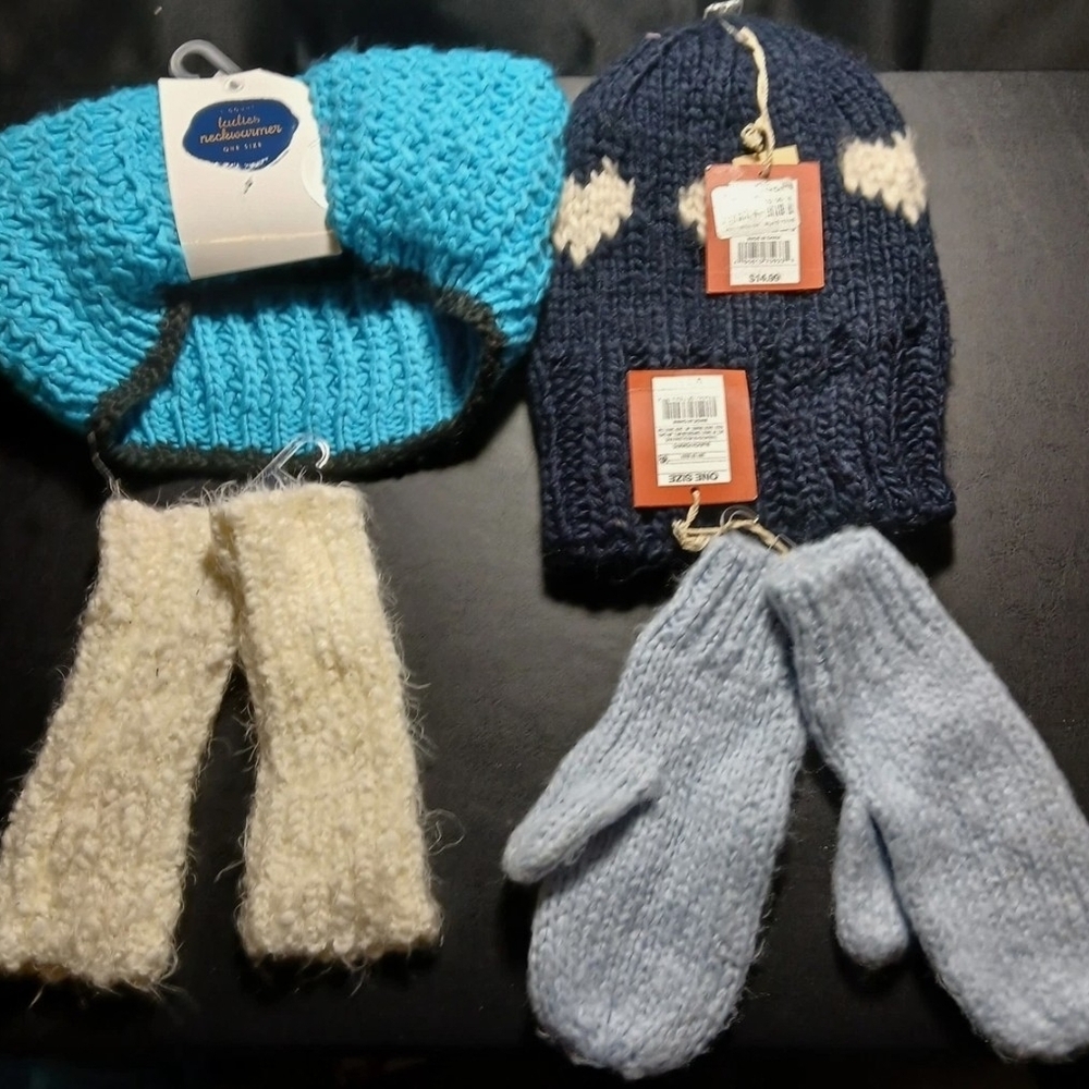 New With Tag Mossimo Knit Arm Warmer& Glove,dark blue Knit Hat, Blue Neck Warmer